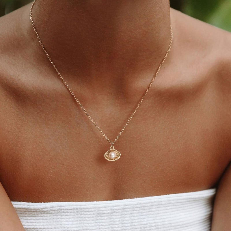 PRTGL Store Pearl Necklace: 14K Gold-Plated/White Gold-plated Pearl Necklace for Women 16.5” + 2” - Image 4